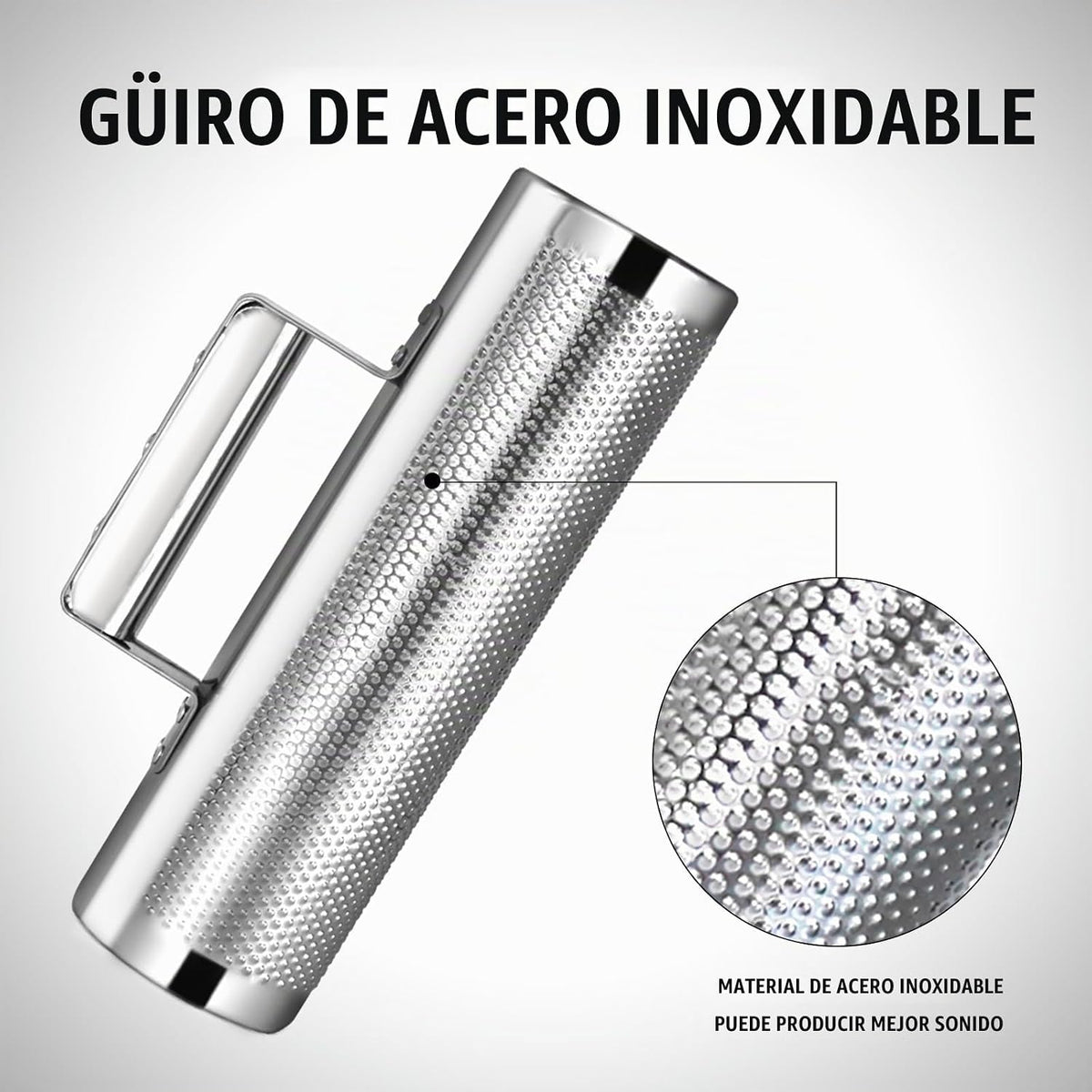 Soulmate de acero inoxidable 12" x 4" con raspador, güiro p...