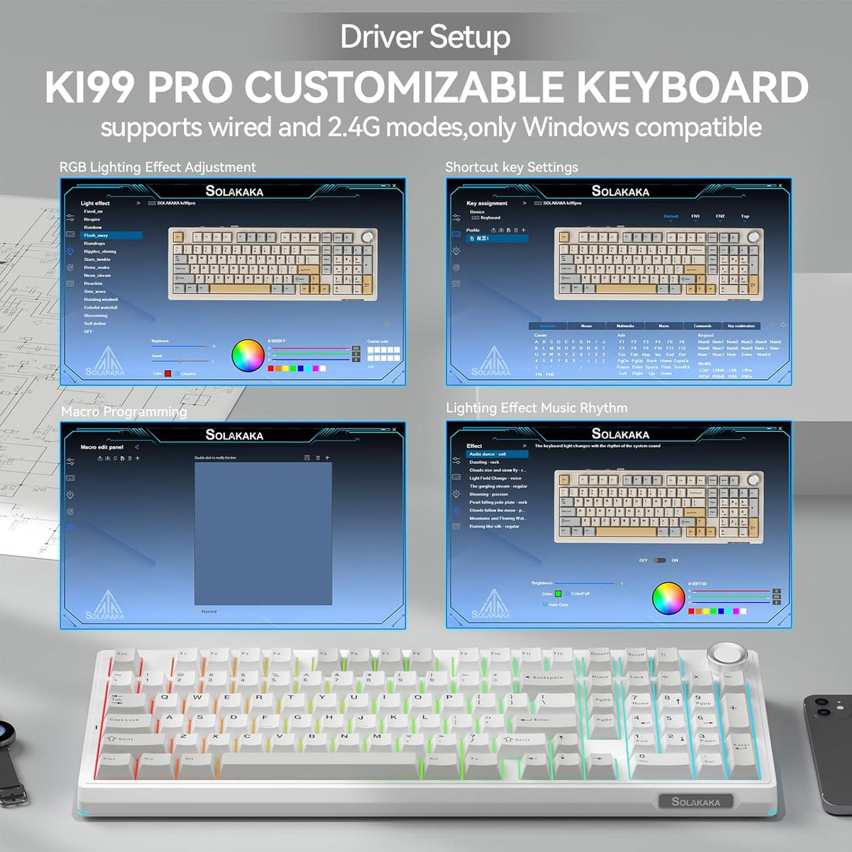 SOLAKAKA KI99 Pro - Teclado mecánico inalámbrico 96%, teclado RGB p...