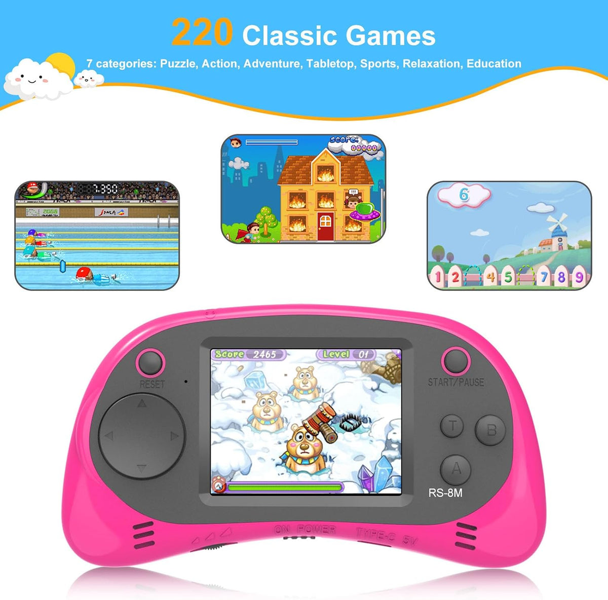EASEGMER Reproductor de juegos de mano para niños, 220 juegos integ...