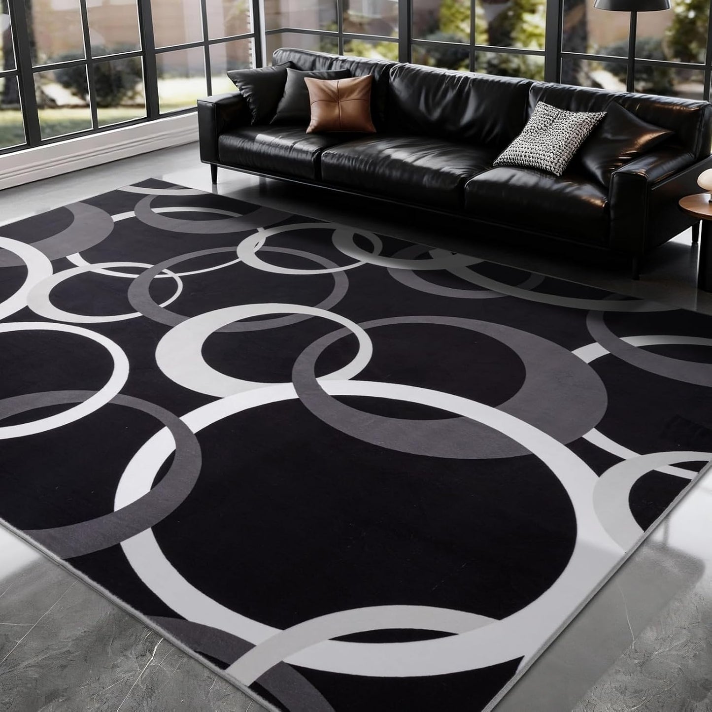YIHOUSE Alfombra lavable para sala de estar, color blanco y negro,...