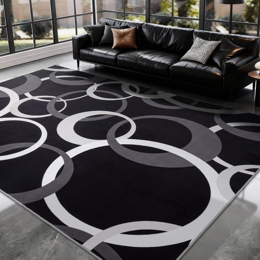 YIHOUSE Alfombra lavable para sala de estar, color blanco y negro,...
