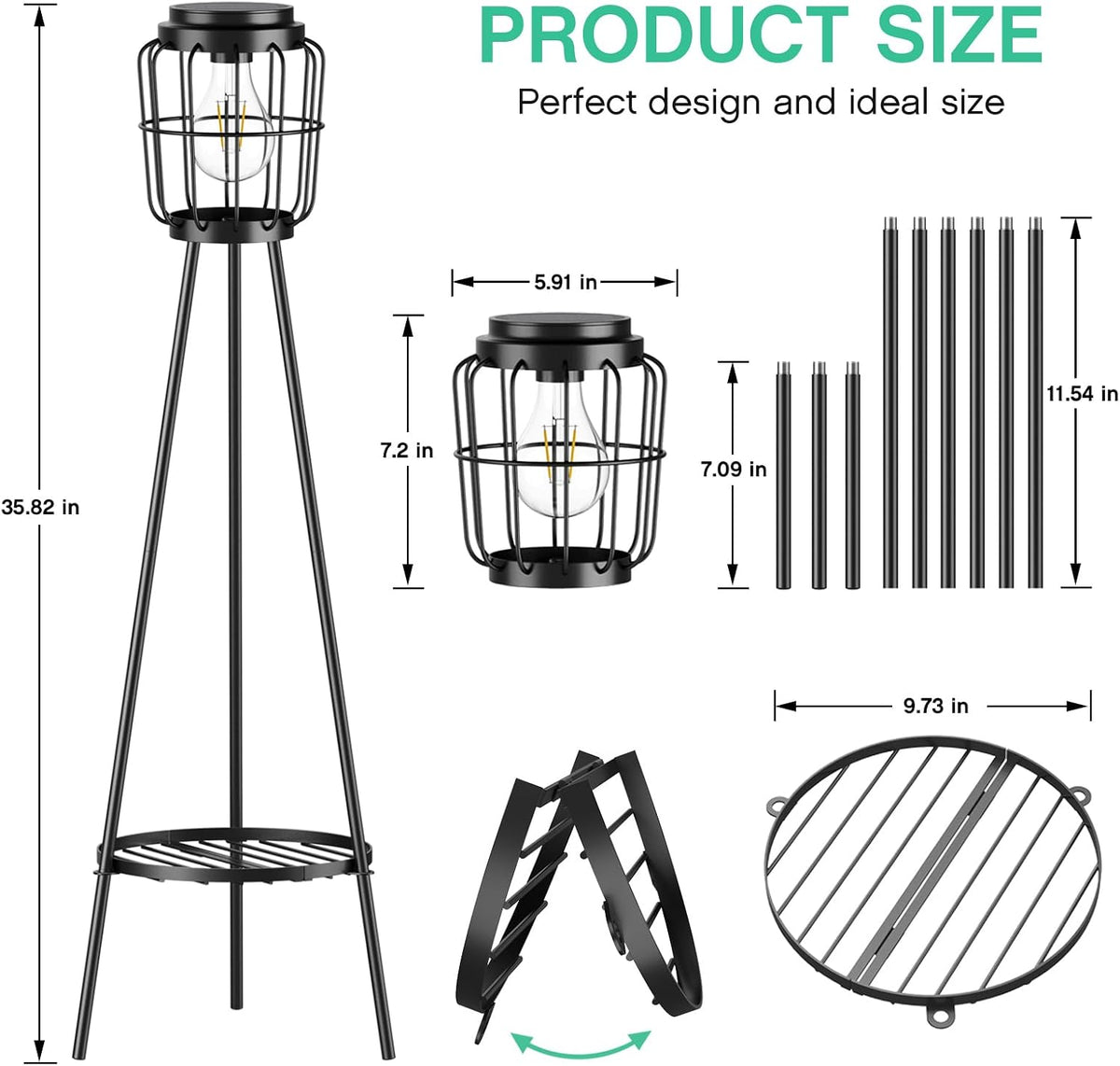 VISFLAIR Luces solares con soporte para plantas, lámpara de pie par...
