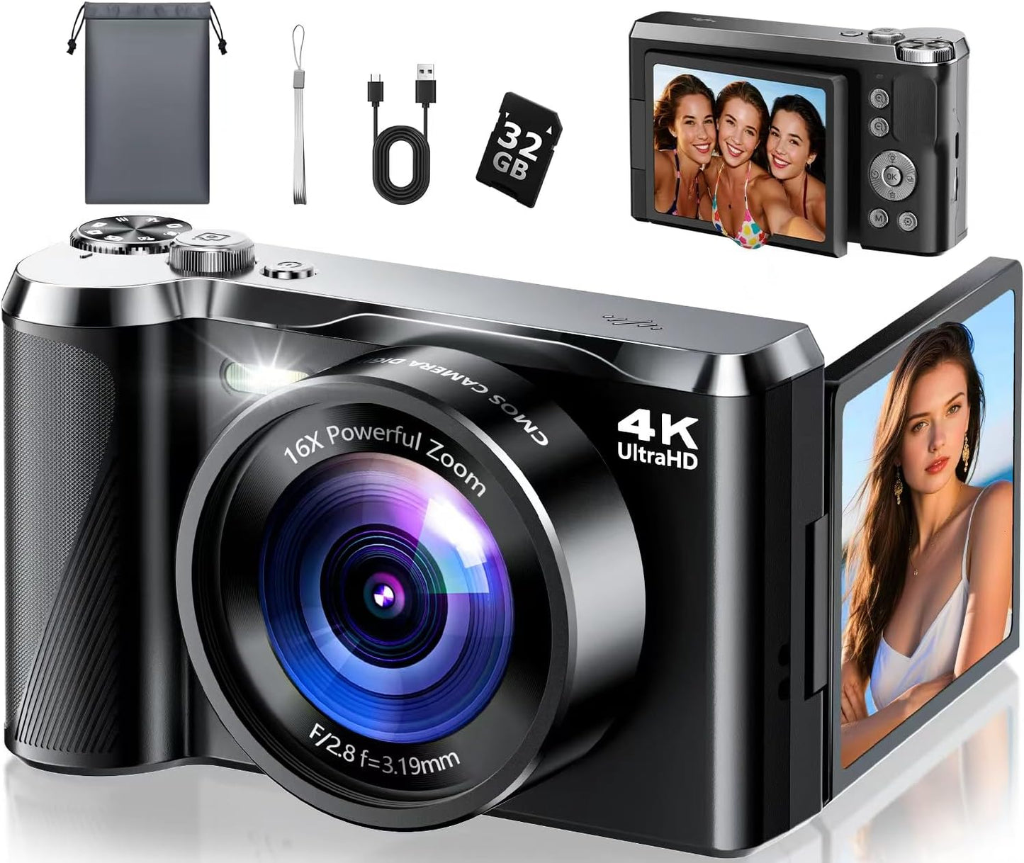 Cámara digital 4K de 56 MP para fotografía, viajes y regalo
