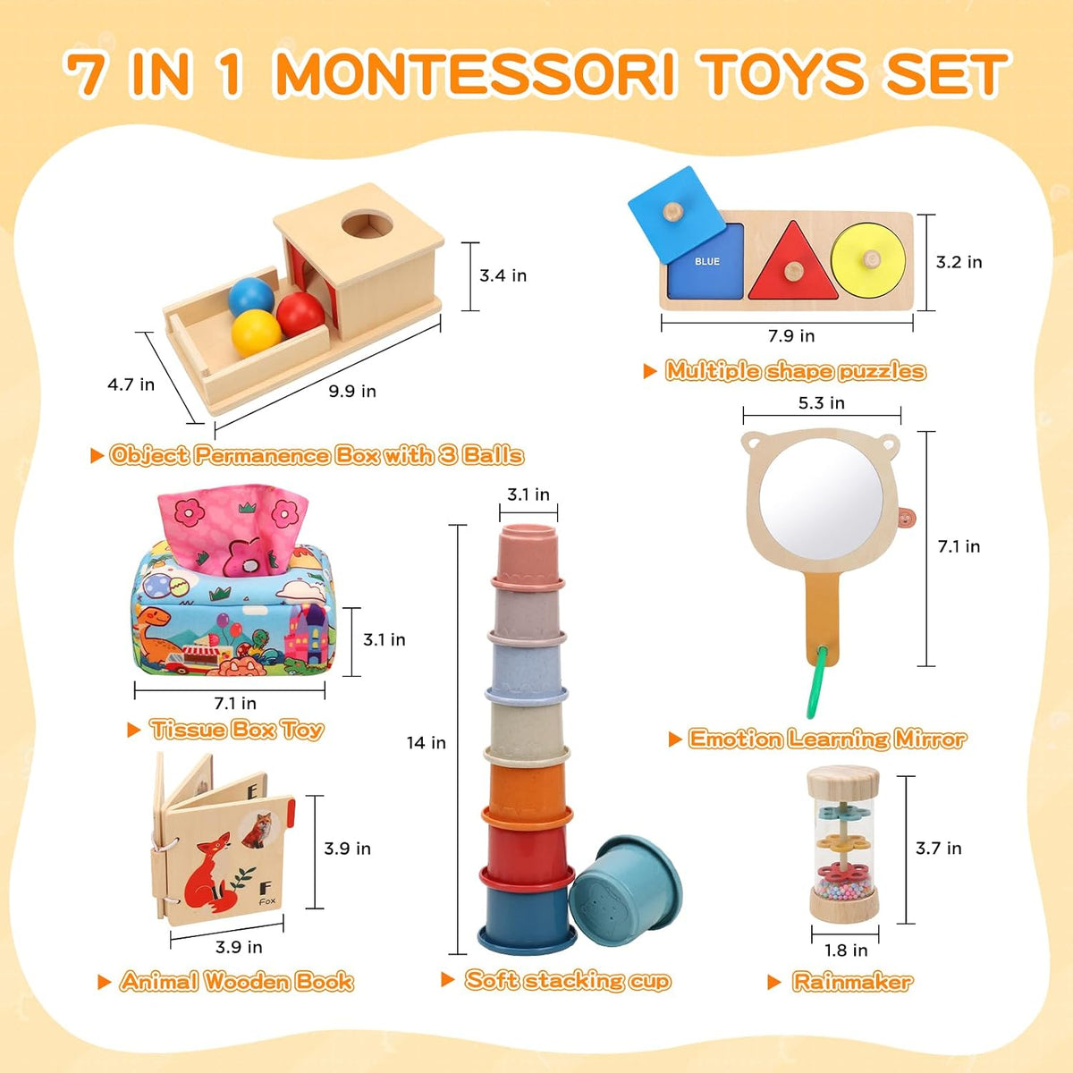 Juguetes Montessori para bebés de 6 a 12 meses, 7 en 1 juguetes edu...