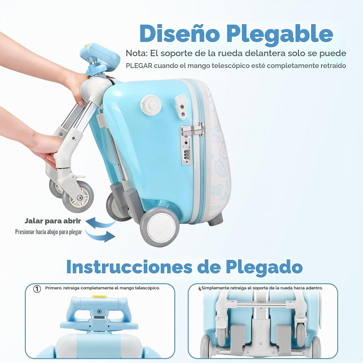 AODI Equipaje de viaje para niños con asiento, maleta de 20 pulgada...