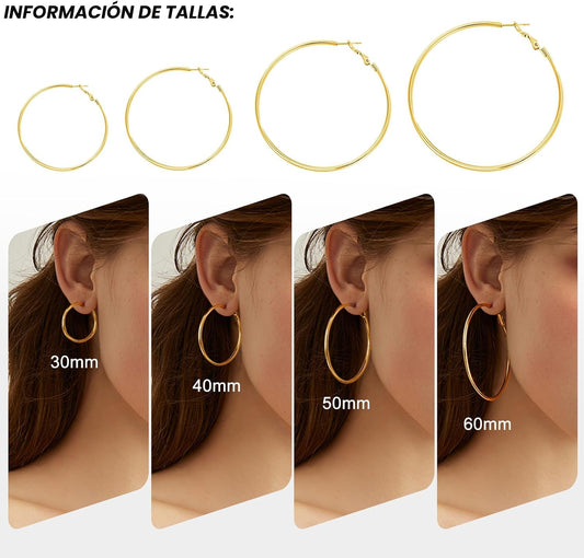 Juego de 4 pares de aretes de aro chapados en oro de 14 quilates pa...