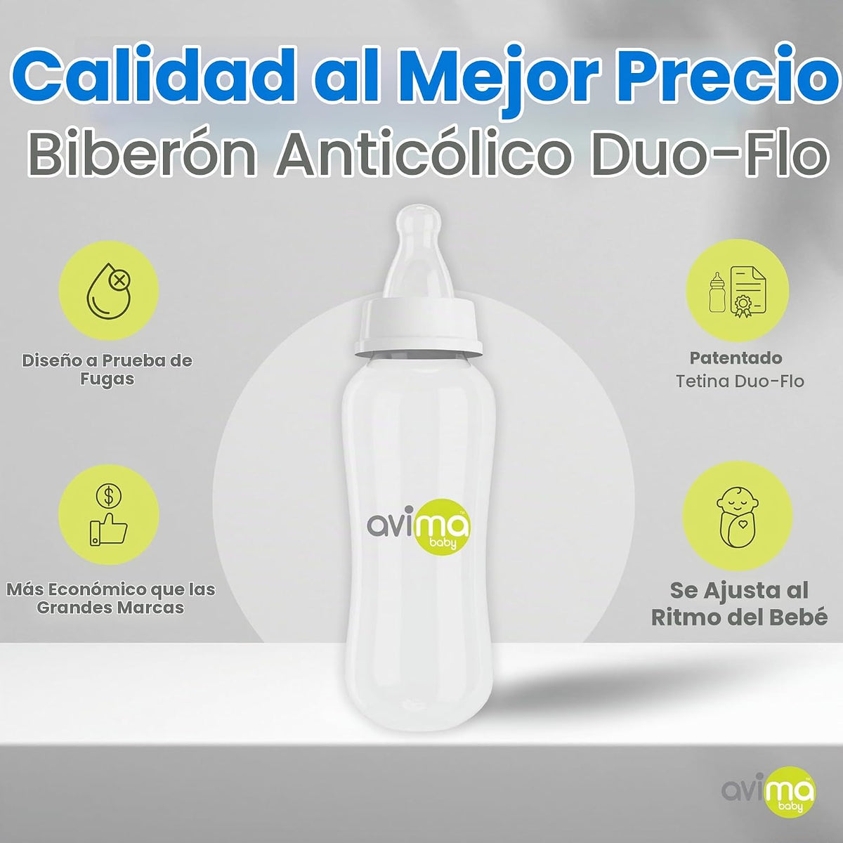 Avima Biberones anticólicos de 10 onzas con pezones de flujo medio....