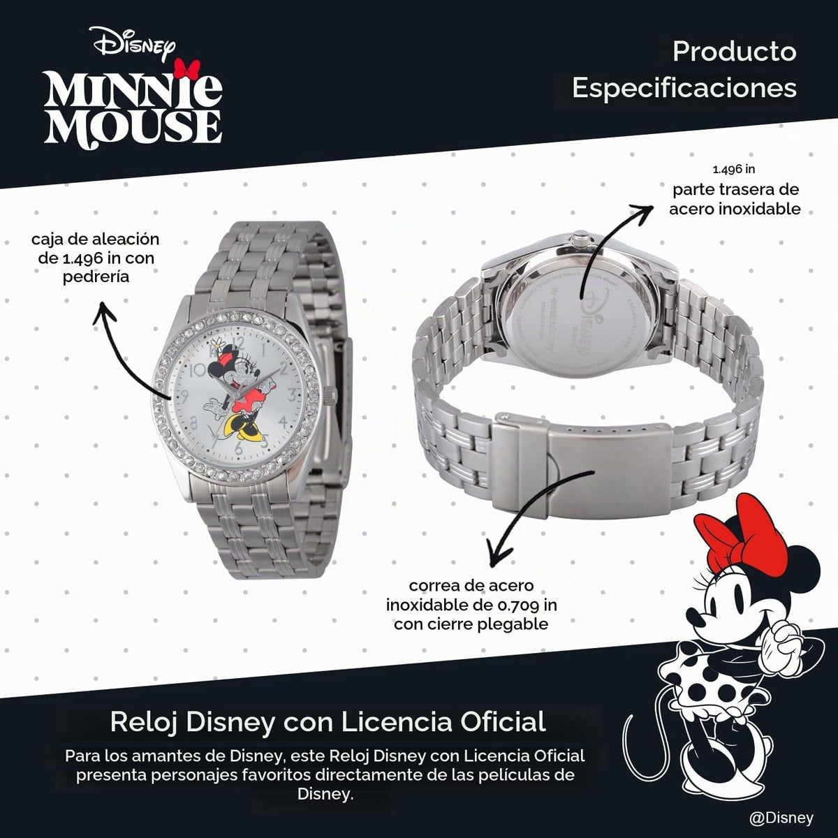 Reloj Minnie Mouse para mujer, elegantes relojes Minnie Mouse para...