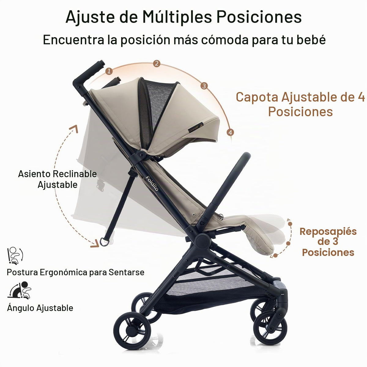 Gromast Cochecito de viaje para avión, ultra compacto y ligero, sol...
