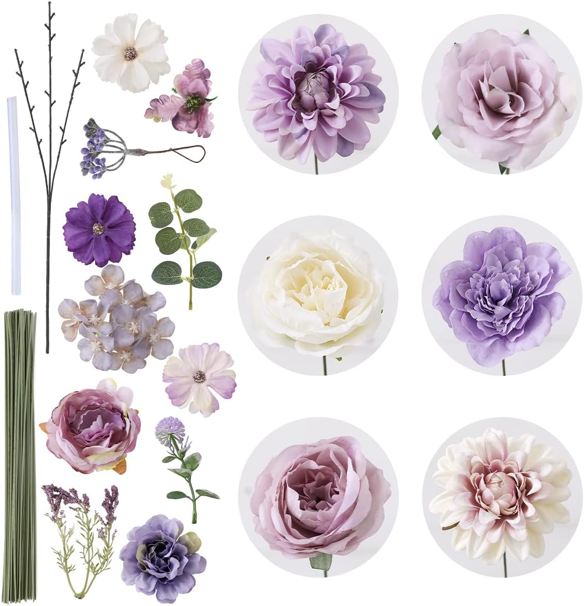 Floweroyal - Juego de flores artificiales moradas, flores de seda m...