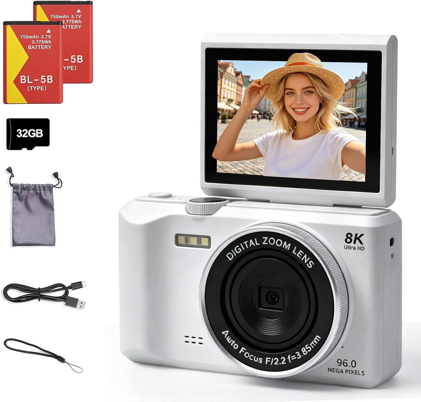 Cámara digital 8K, cámara de enfoque automático de 96 MP con pantal...