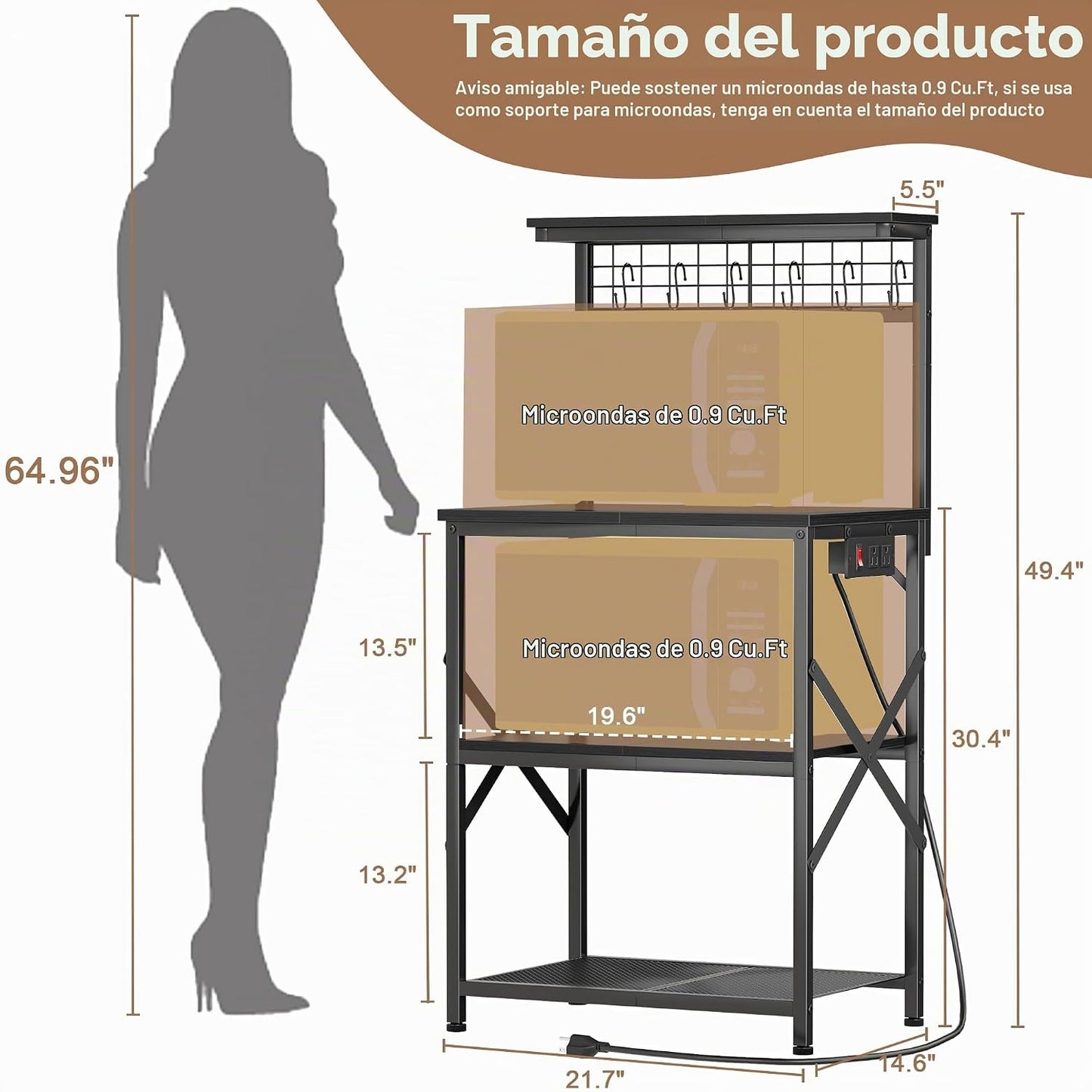 Furologee Estante para hornear de cocina con toma de corriente, sop...
