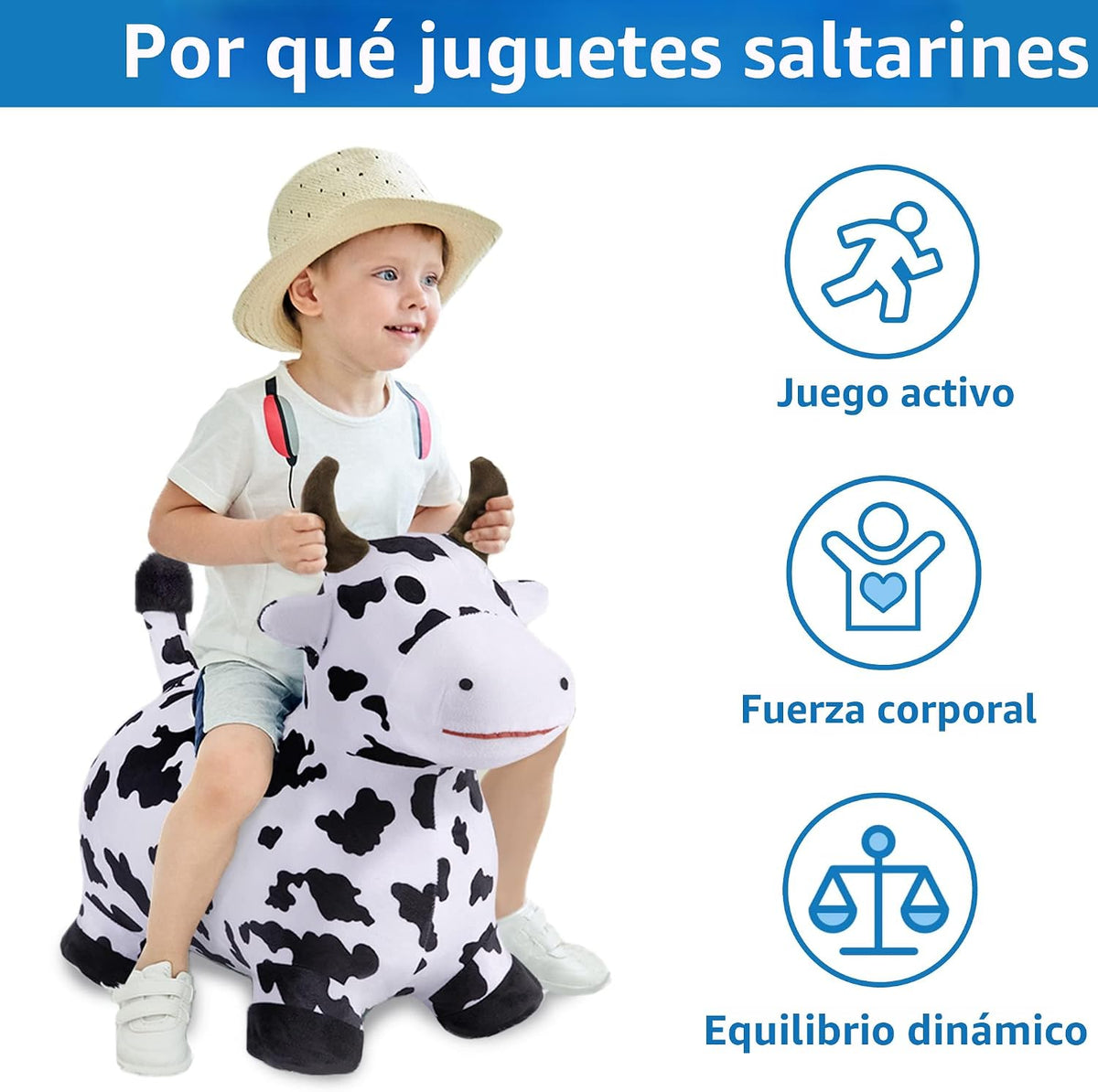iPlay, iLearn Bouncy Pals Caballo Saltarín, Juguetes de Vaca Inflab...