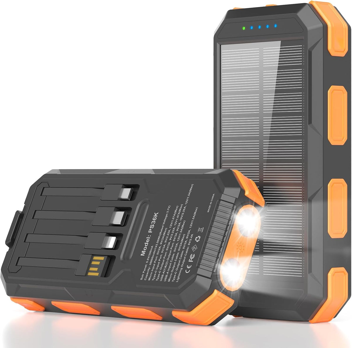 Banco de energía solar de 38800 mAh, cargador portátil, 4 cables, 4...