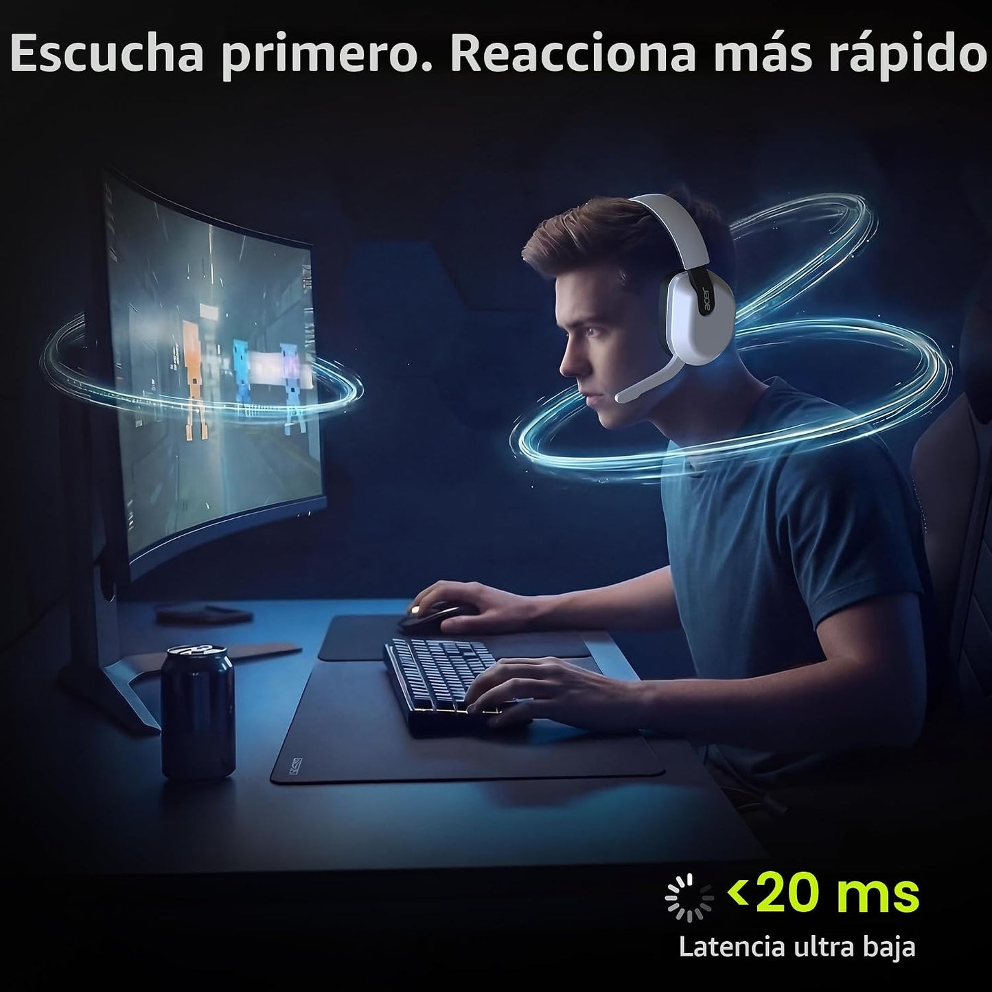 Acer Auriculares inalámbricos para juegos para PS5, 2.4 GHz y Bluet...