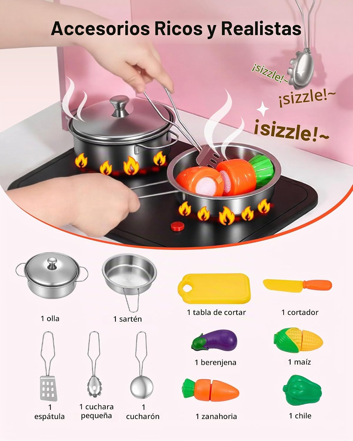 VEVOR Juego de cocina para niños, juego de cocina de madera para ni...