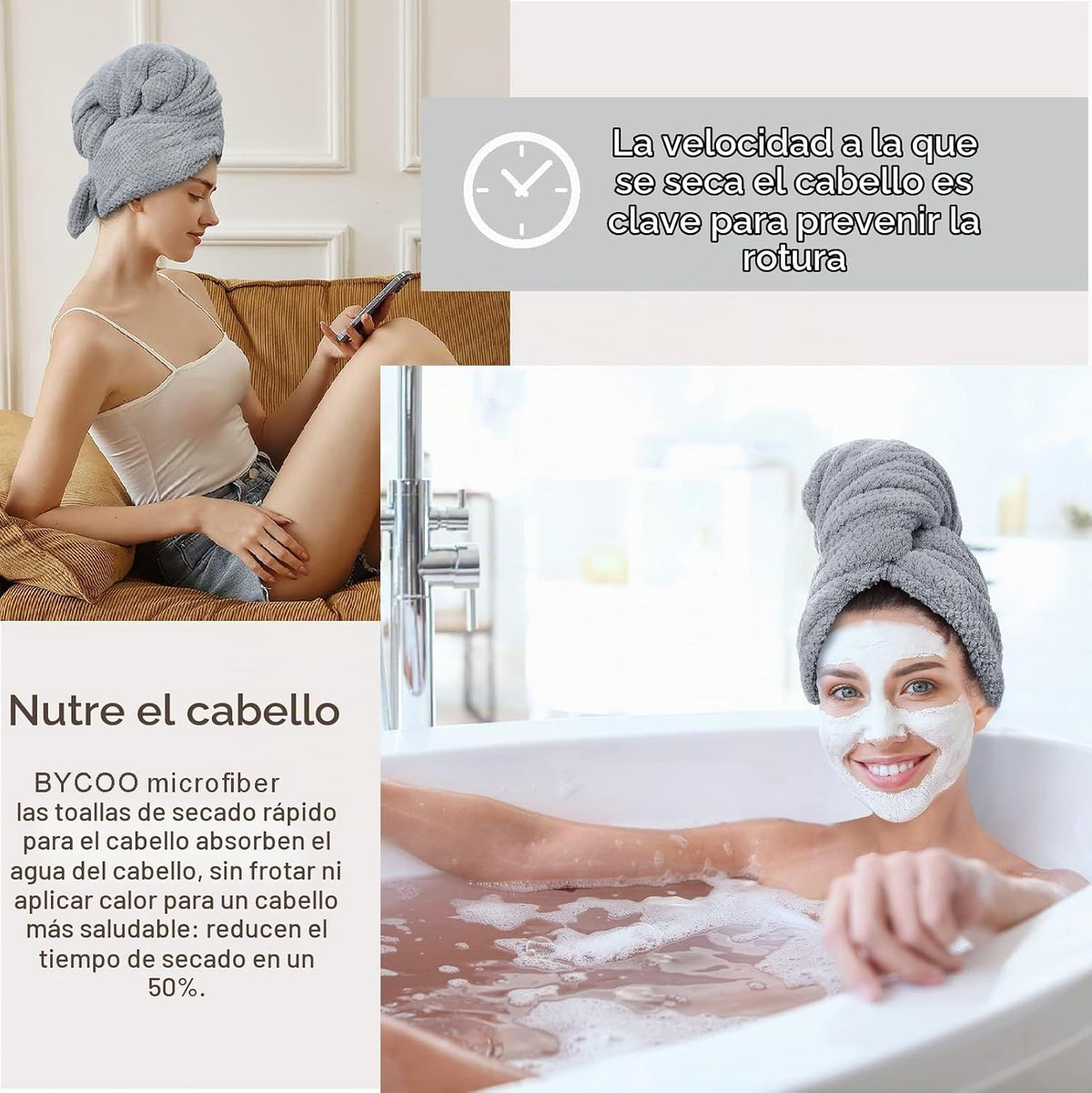 BYCOO Toalla Grande de Microfibra para Envolver el Cabello para Muj...