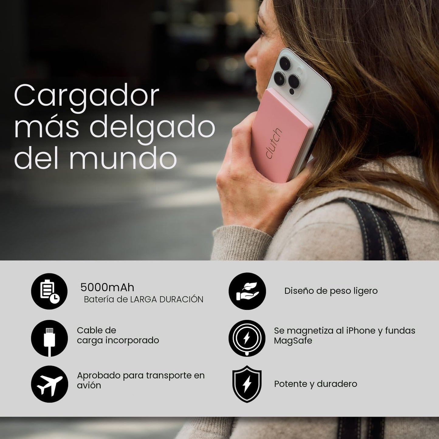 Clutch Cargador Portátil Pro para iPhone para Viajes 5000 mAH Aprob...