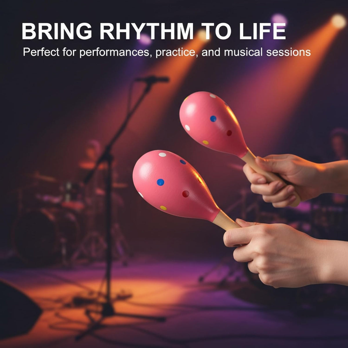4 piezas Maracas, instrumento maraca de madera de 9 pulgadas (punto...