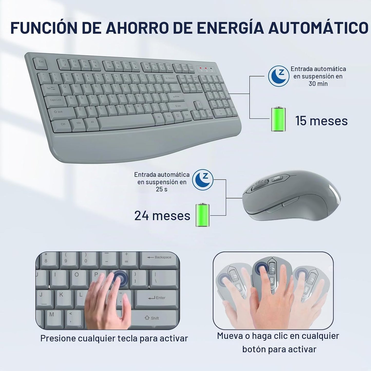 EDJO - Combo de teclado y mouse inalámbricos, teclado ergonómico de...
