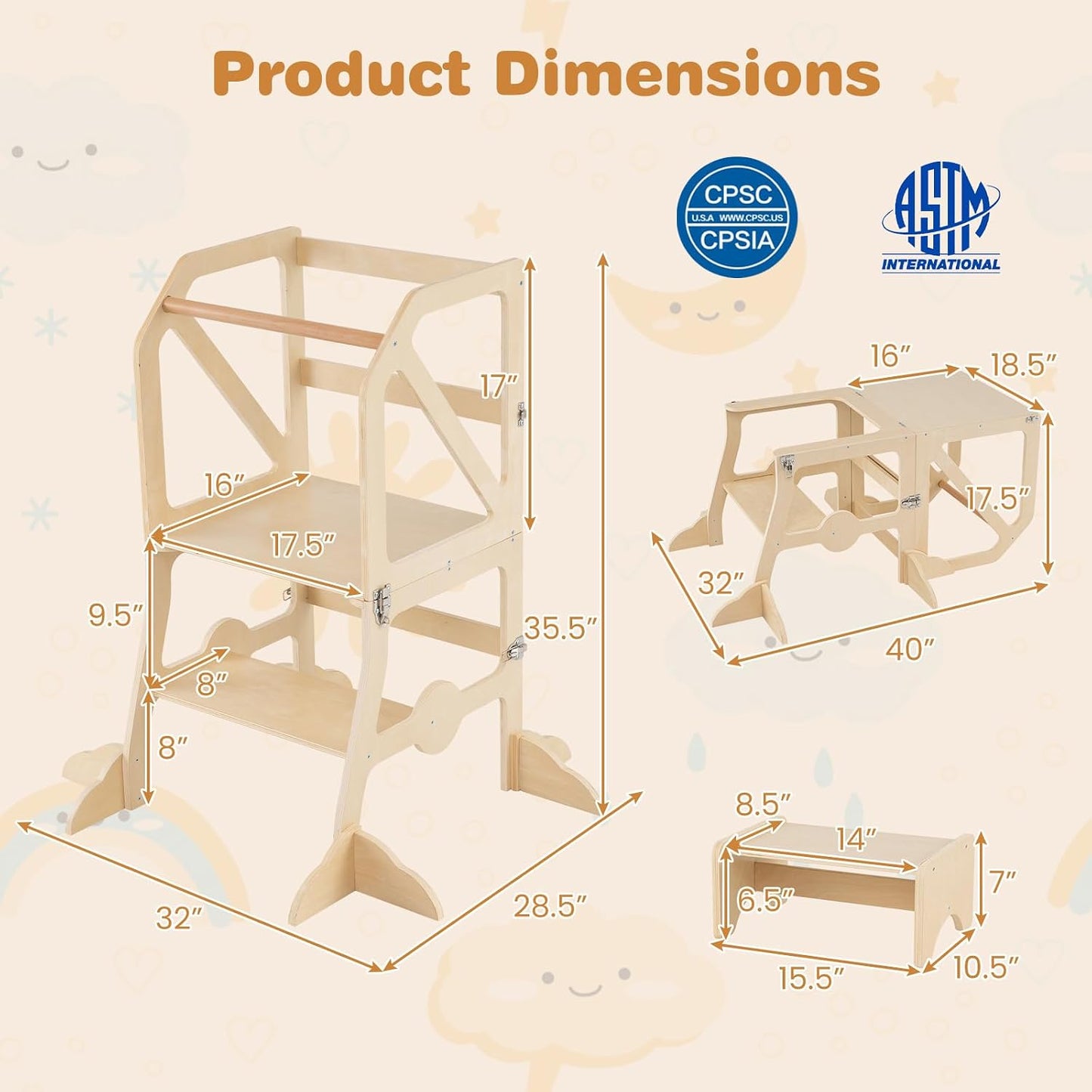 Costzon Torre convertible para niños, mesa y silla de madera para n...