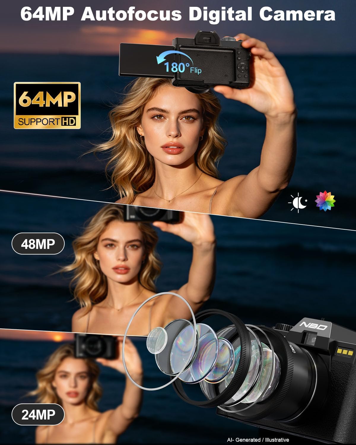 Cámara digital True 8K 64MP para fotografía con micrófono (negro) |...