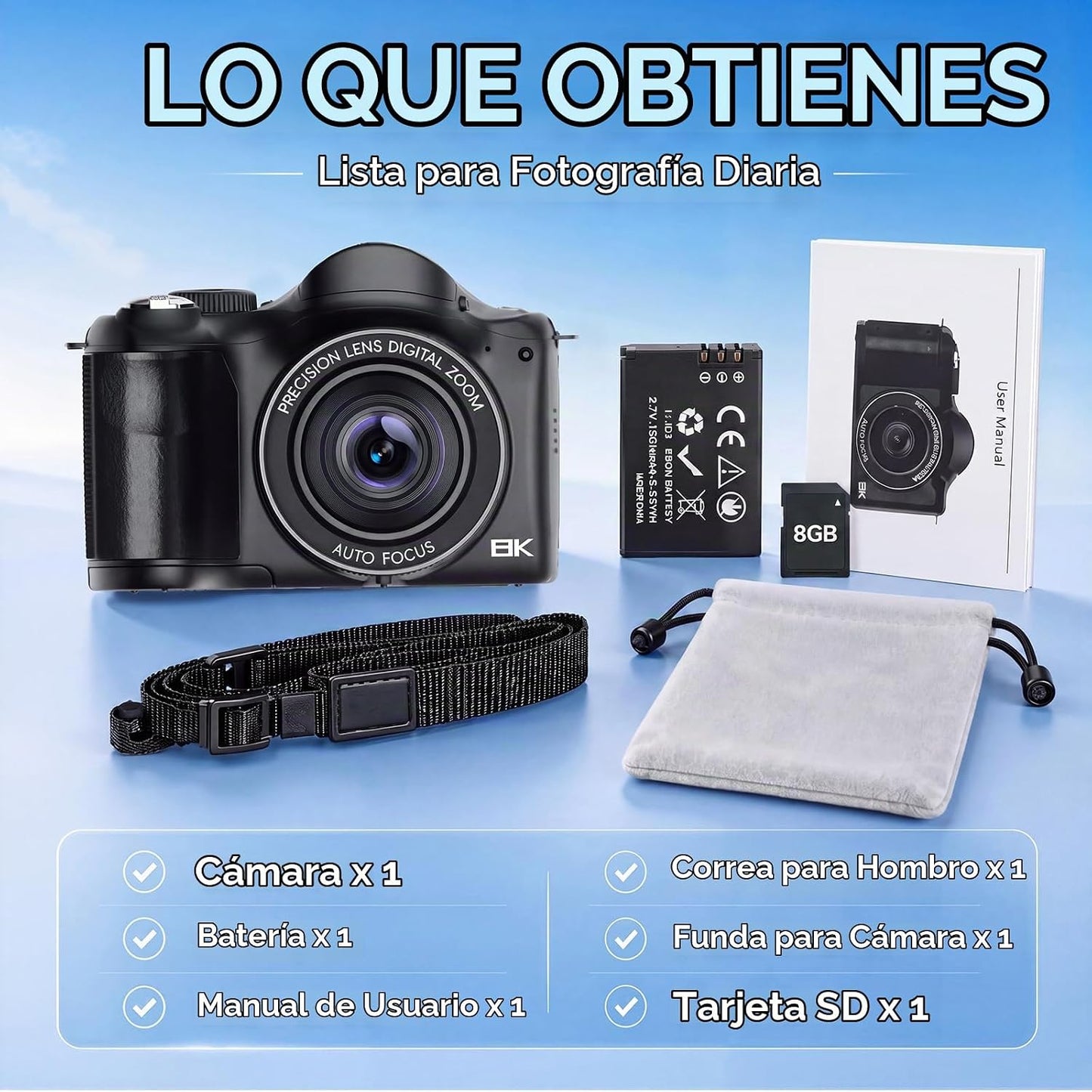 Cámara de vlogging 8K con grabación de doble vista, WiFi y cámaras...