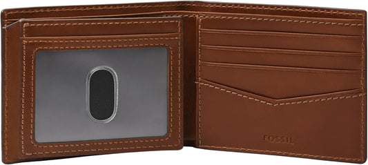 Fossil - Cartera de cuero plegable para hombre Hayes con ventana ab...