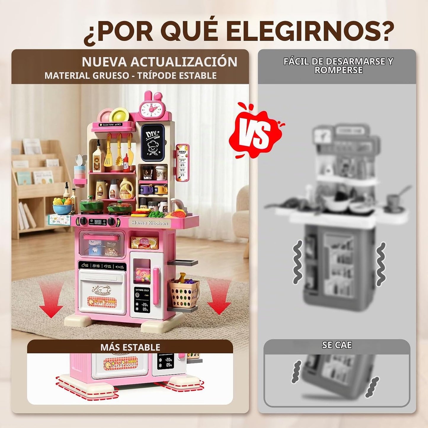 Juego de cocina para niños de 33.8 pulgadas con sonido y luz, estuf...