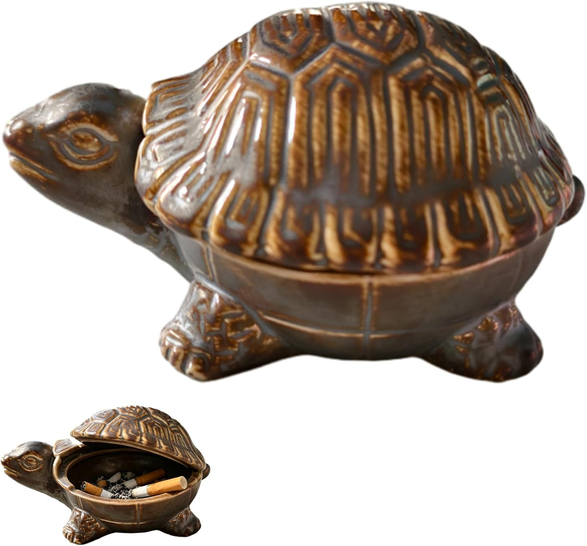 Cenicero de cerámica en forma de tortuga con tapa, diseño resistent...