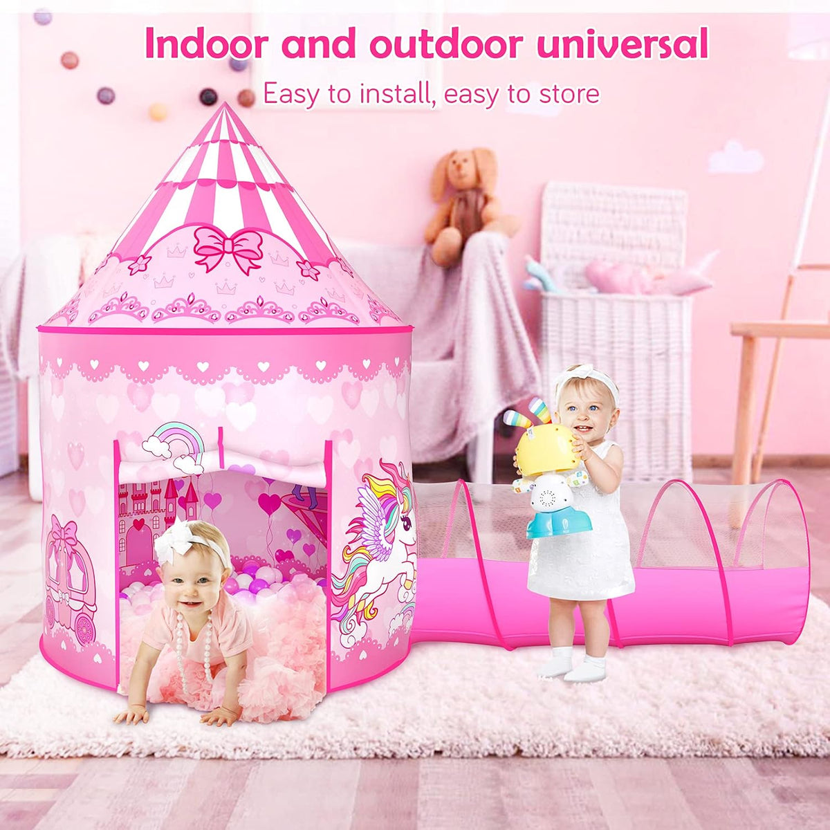 GeerWest Tienda de campaña de princesa de 3 piezas para niñas con p...