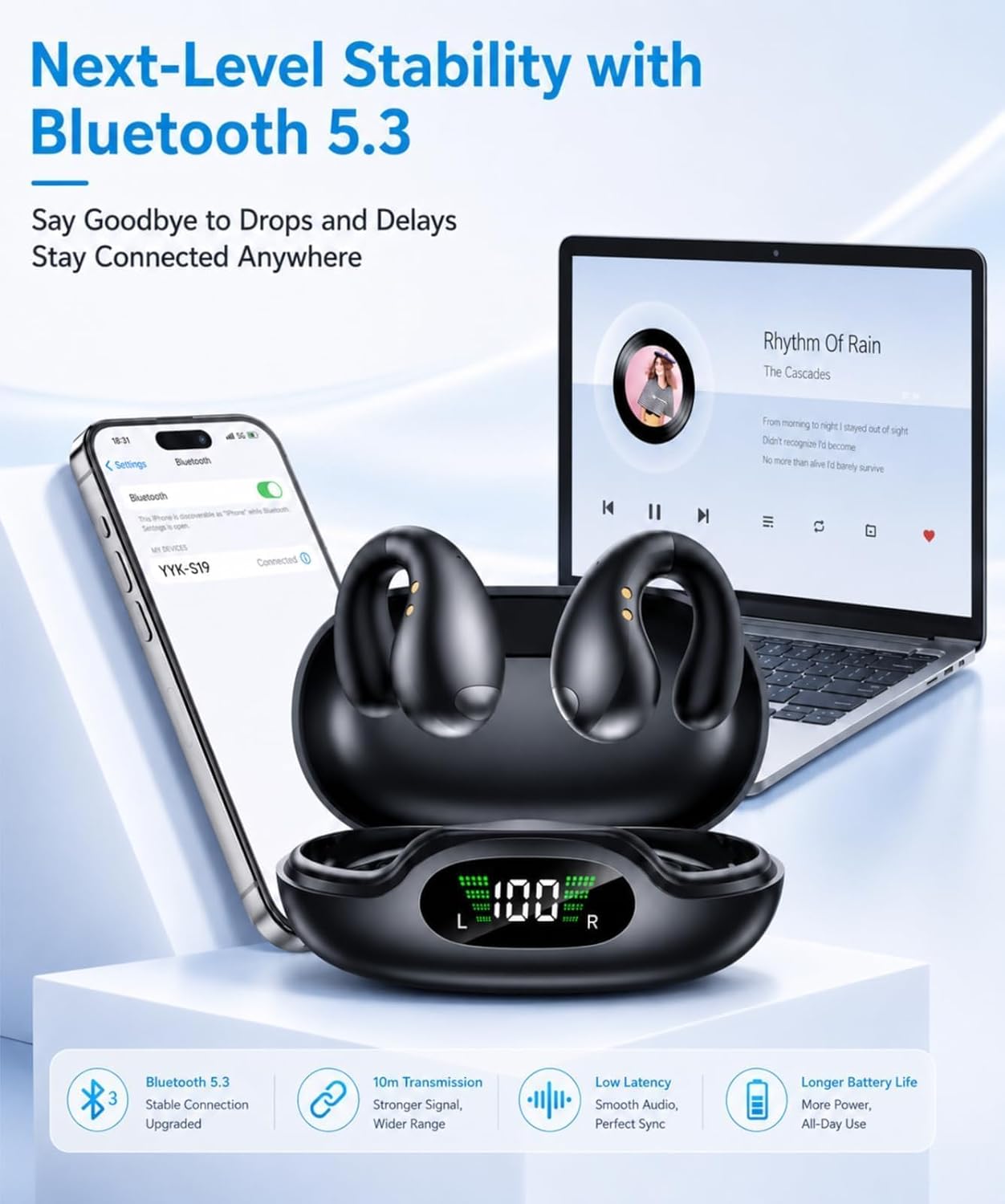 Boytond Auriculares ultra abiertos: cómodos auriculares de conducci...