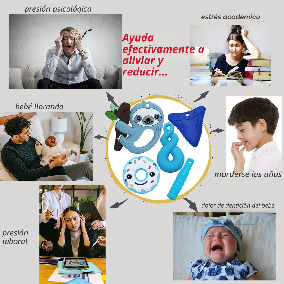 Collares masticables para niños y niñas, paquete de 6 collares mast...