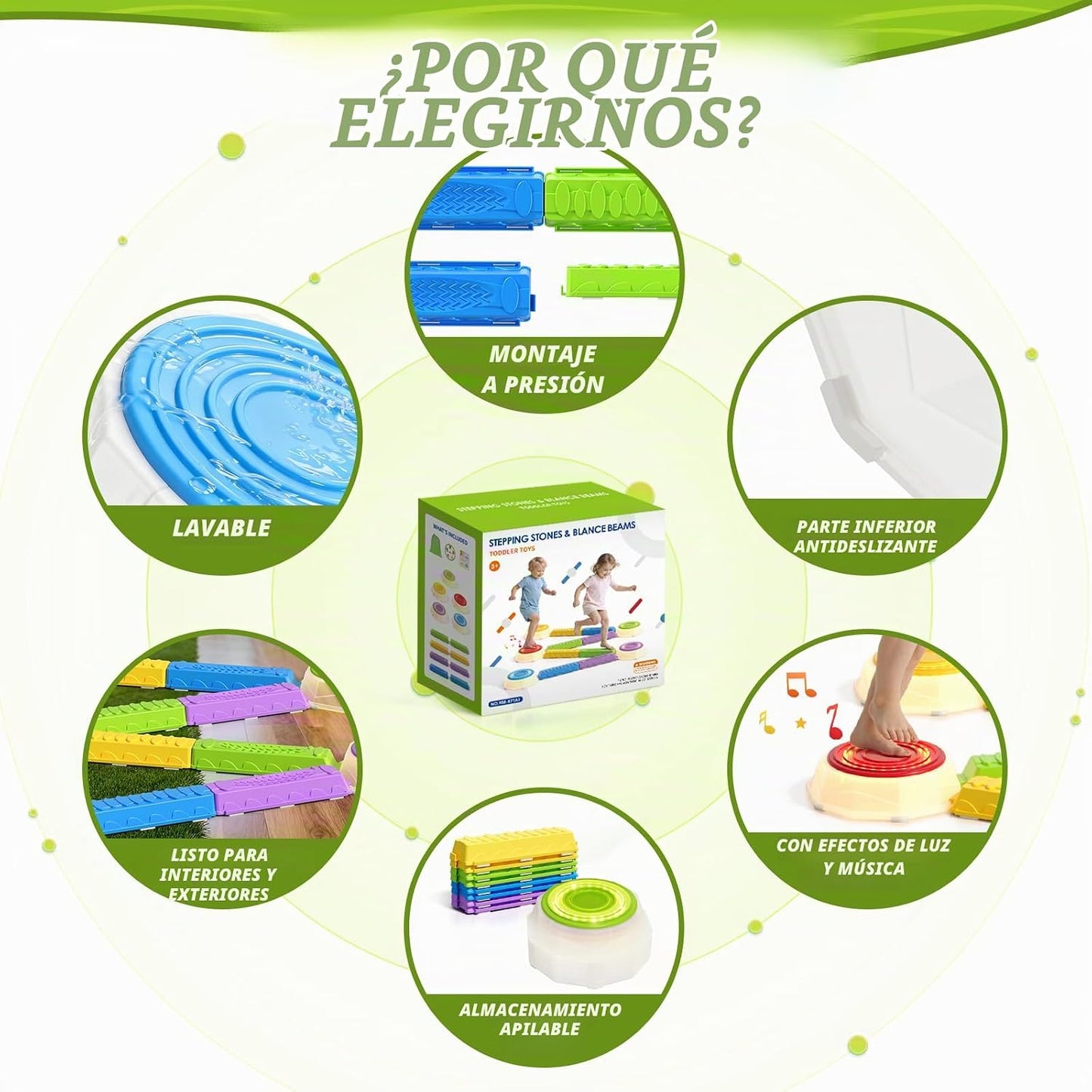 HYES - Piedras iluminadas y vigas de equilibrio para niños de 3 a 5...