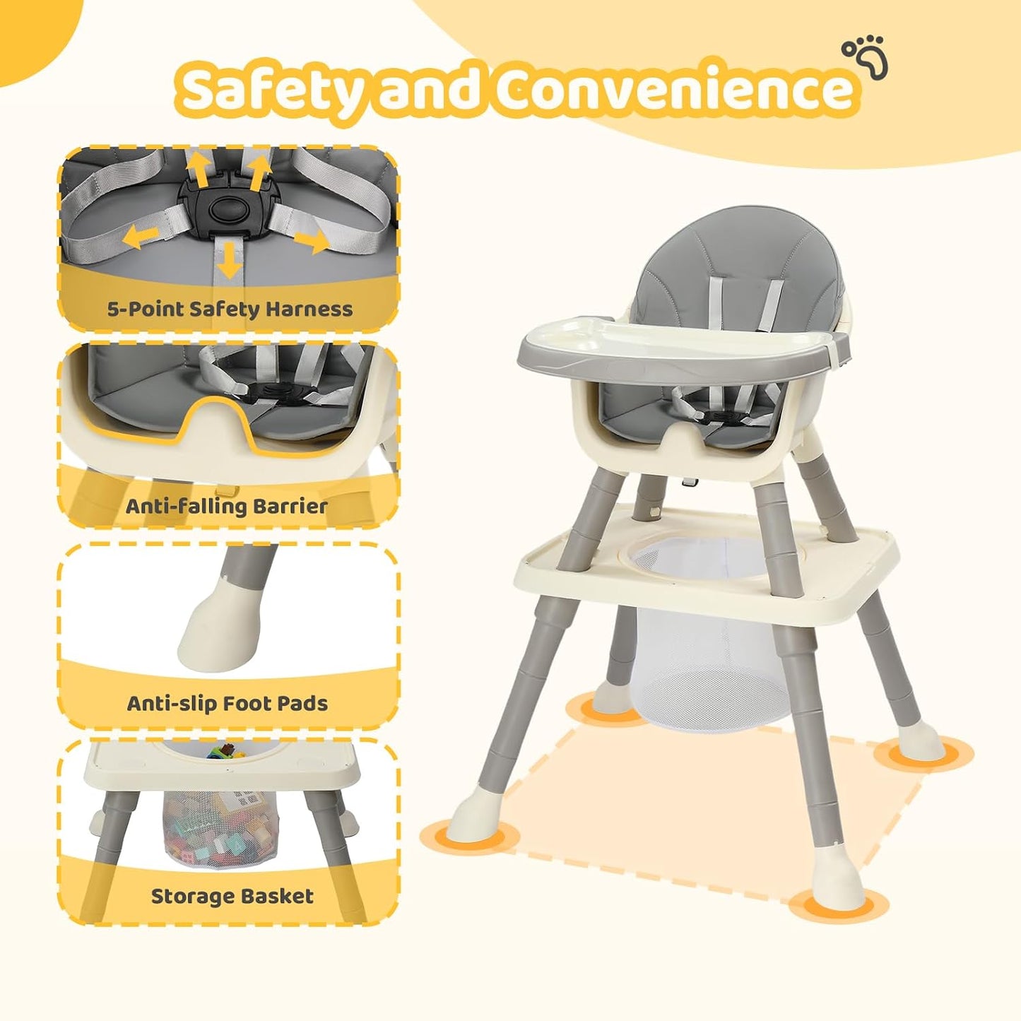 JOYMOR Silla alta 7 en 1 para bebés y niños pequeños, mesa y silla...
