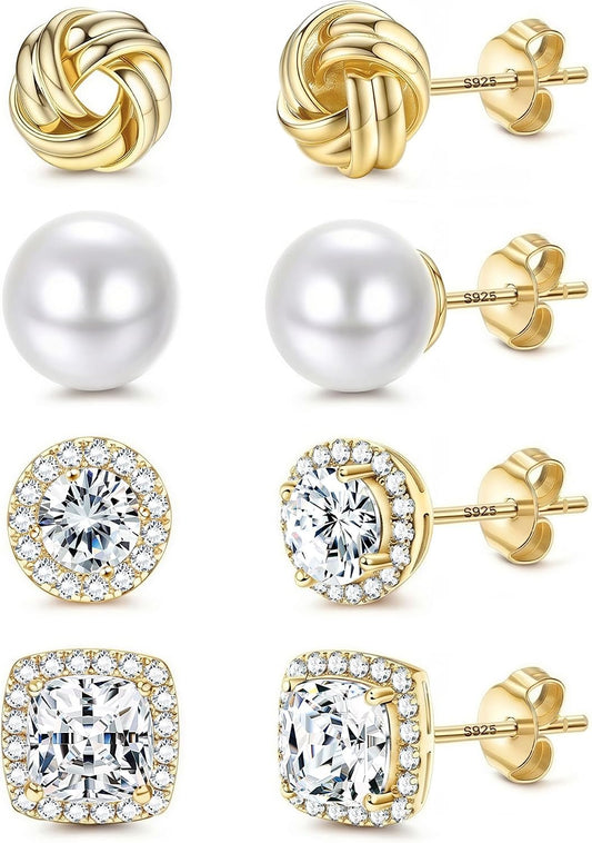 Aretes de tuerca chapados en oro de 14 quilates para mujer, hipoale...