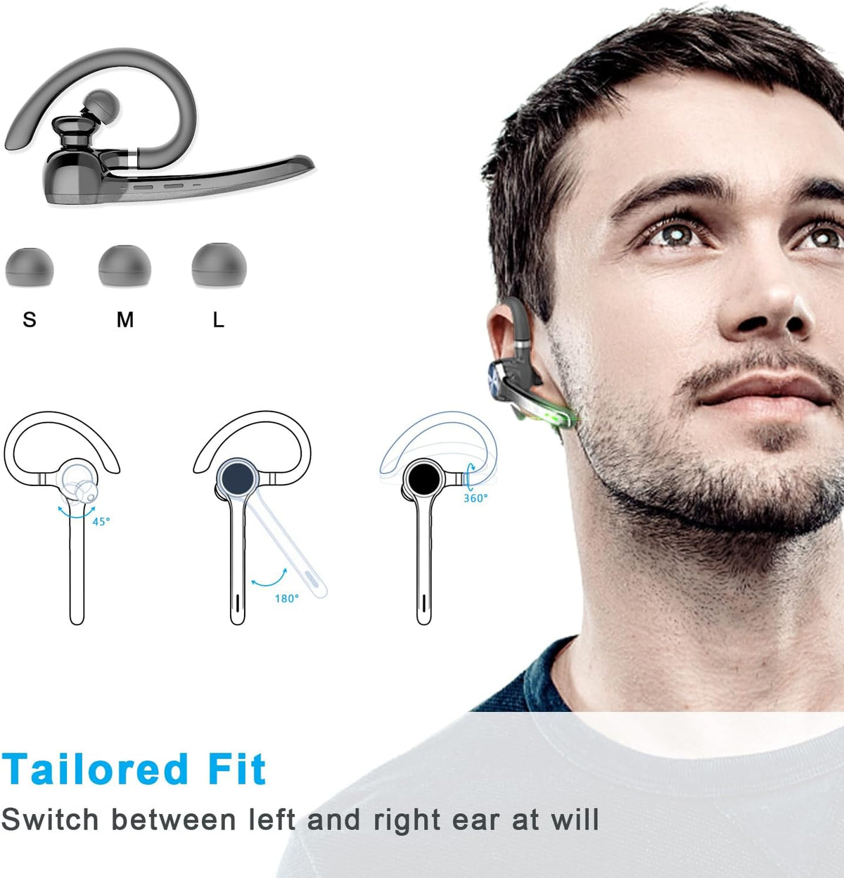 HEIBAS Auriculares Bluetooth, auricular inalámbrico con micrófono p...