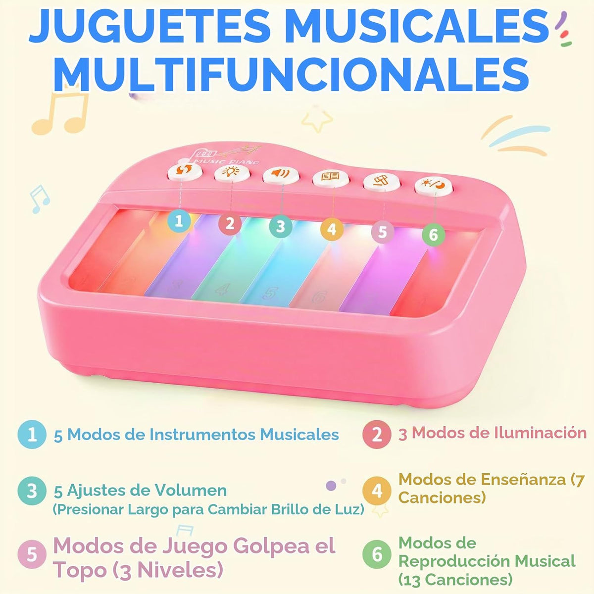 Piano de bebé Touch-Play, piano musical iluminado de juguete de reg...