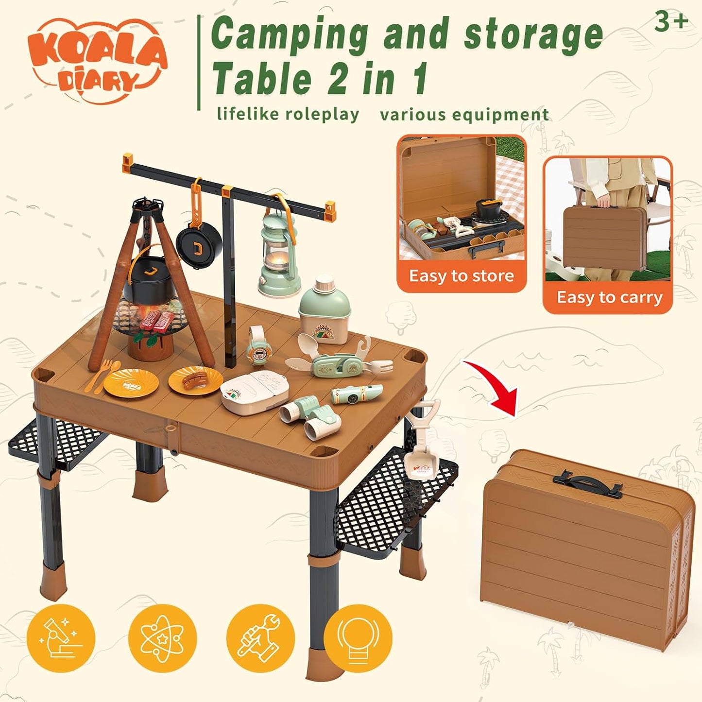 Fistone - Juego de acampada para niños de 50 piezas con mesa plegab...