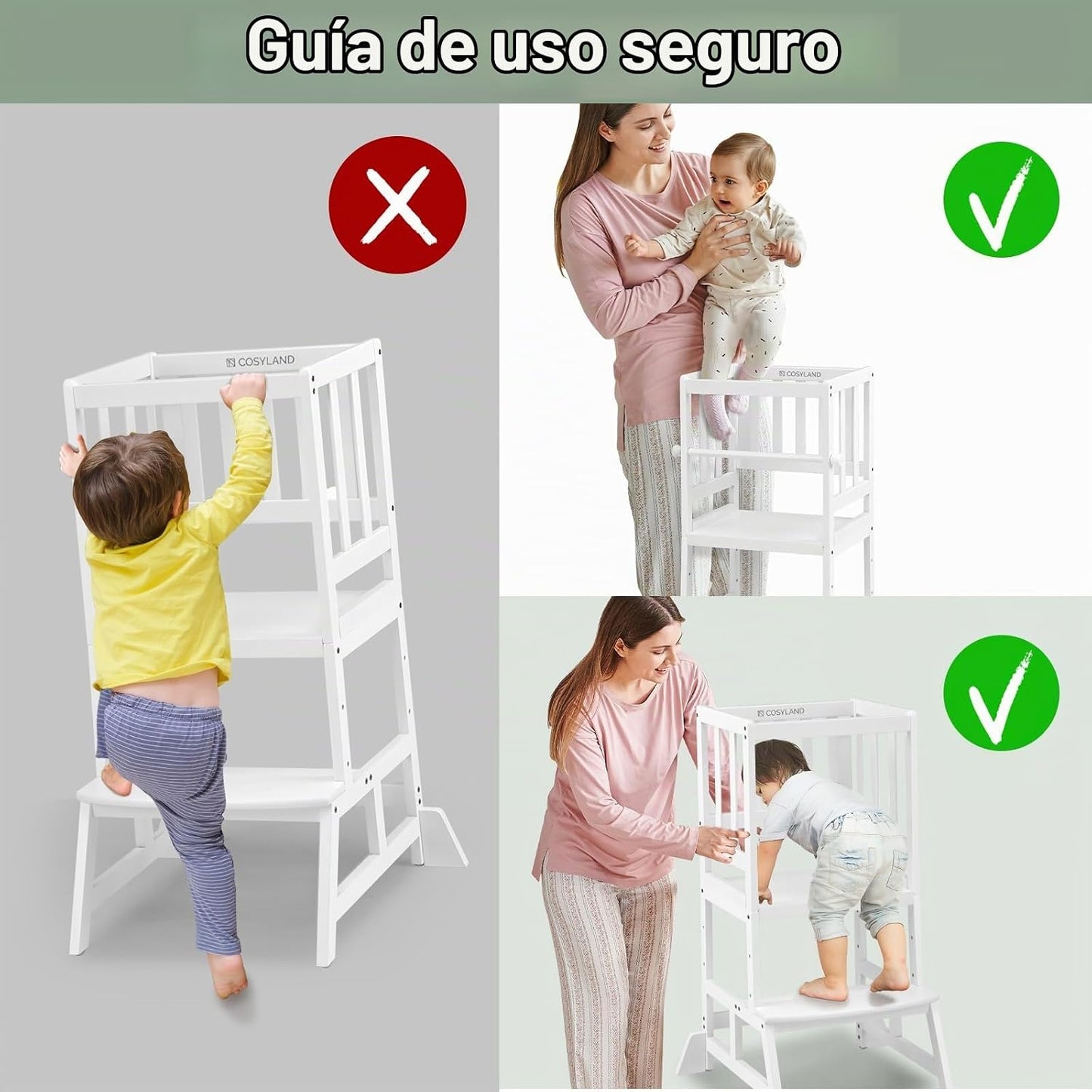 COSYLAND Torre de pie para niños pequeños, taburete de cocina de al...