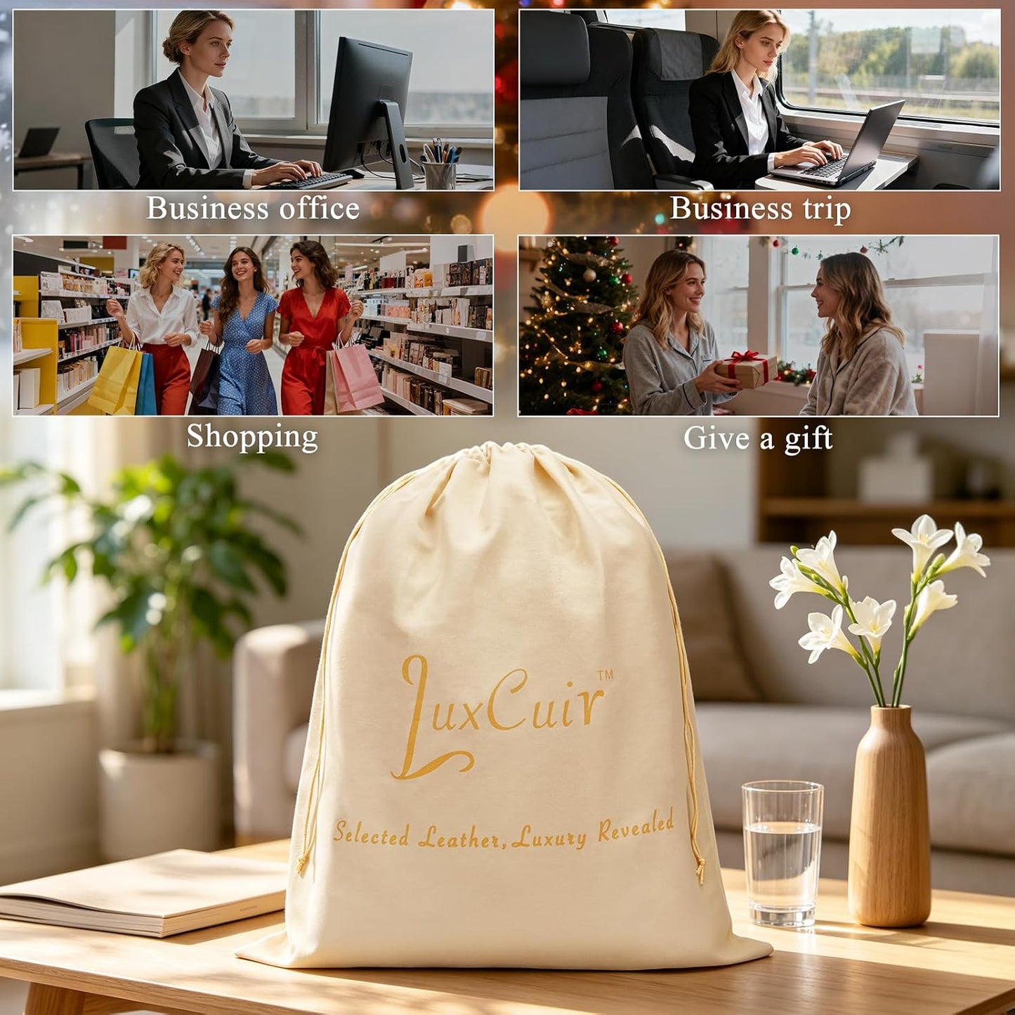 LuxCuir Bolso de mano de cuero genuino para mujer, para el trabajo,...