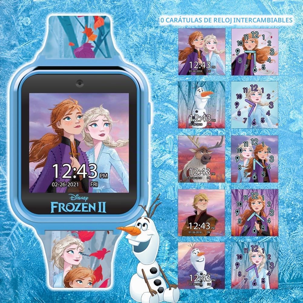 Accutime Reloj inteligente Disney Frozen para niños con cámara para...