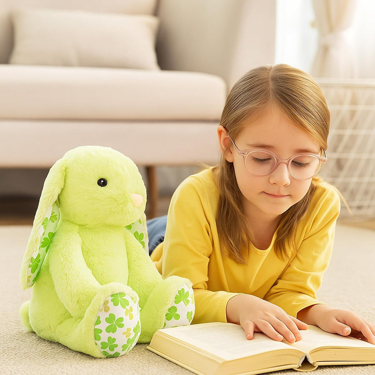 WEIGEDU Conejo Verde de Peluche Juguete de Animales con Orejas Caíd...