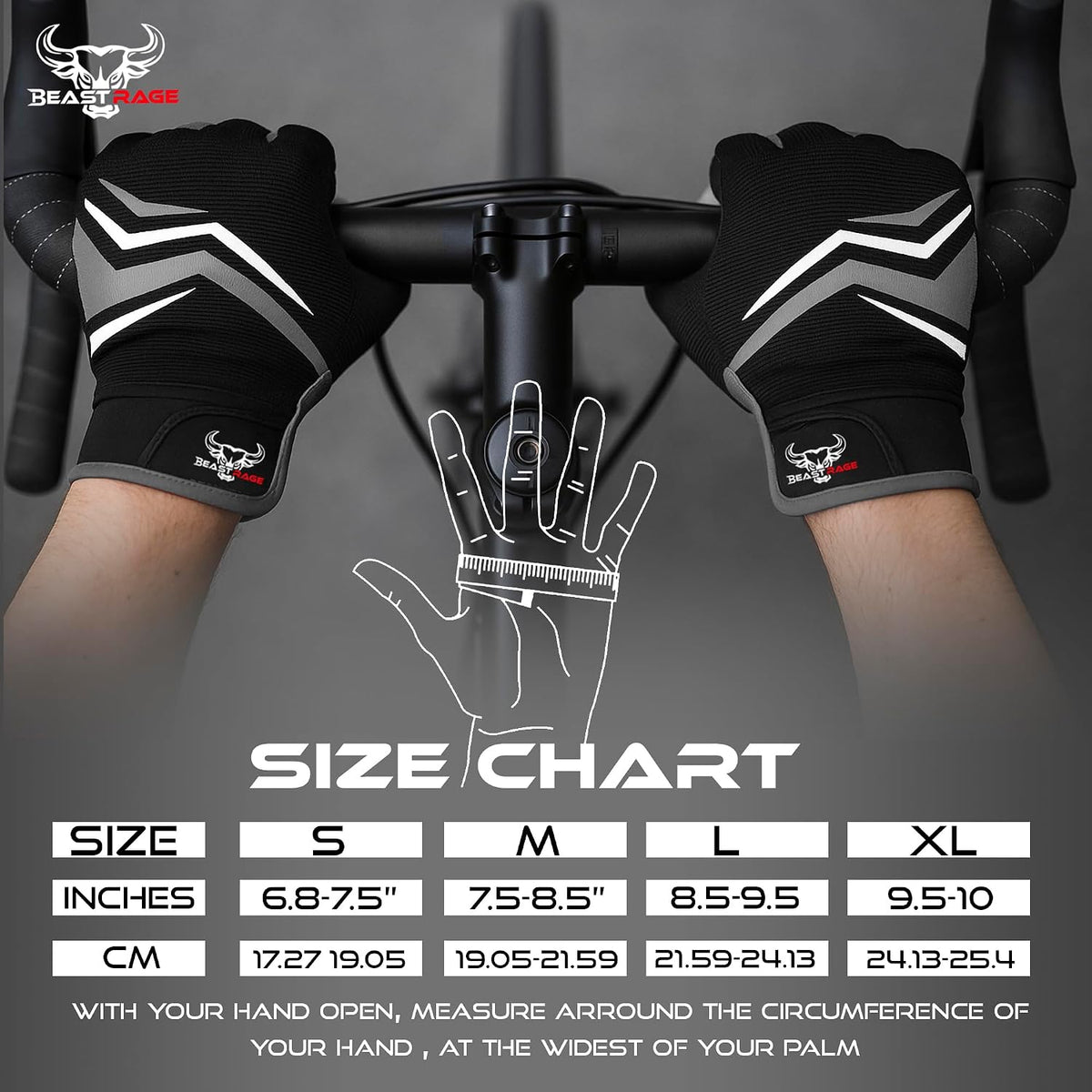 BEAST RAGE Guantes de ciclismo de dedo completo con acolchado para...