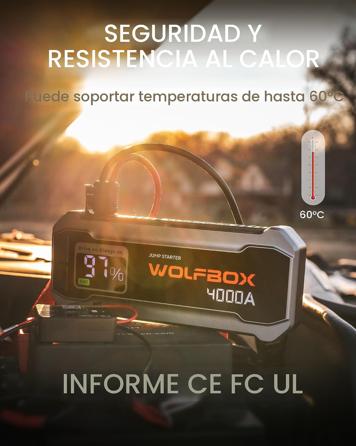 WOLFBOX Arrancador de 4000 A, batería de coche de 12 V portátil con...