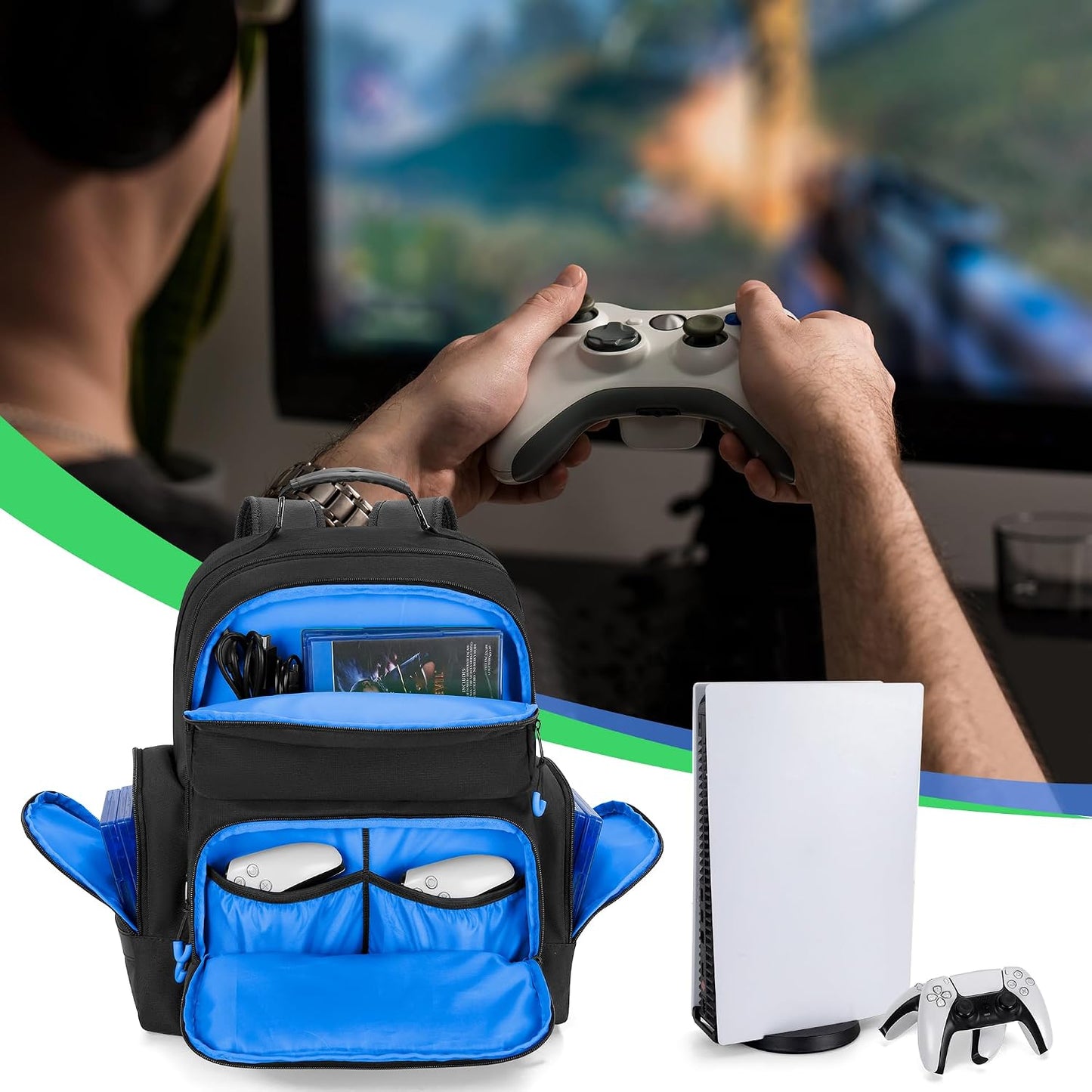 PGmoon Mochila de consola compatible con Playstation 5\/PS5 Slim\/P...