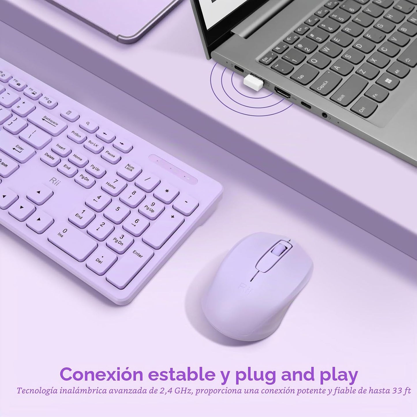 Combo de teclado y mouse inalámbricos, teclado estándar Rii para PC...
