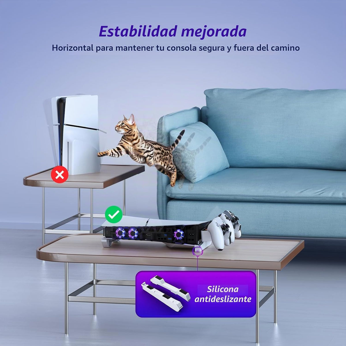 NexiGo - Soporte horizontal delgado para PS5 con estación de carga...