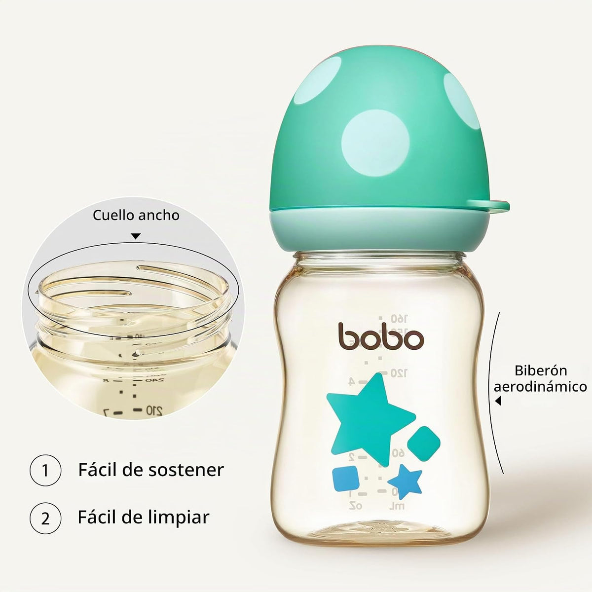 YOHKOH PPSU - Biberón para bebé de cuello ancho, biberón anti-cólic...