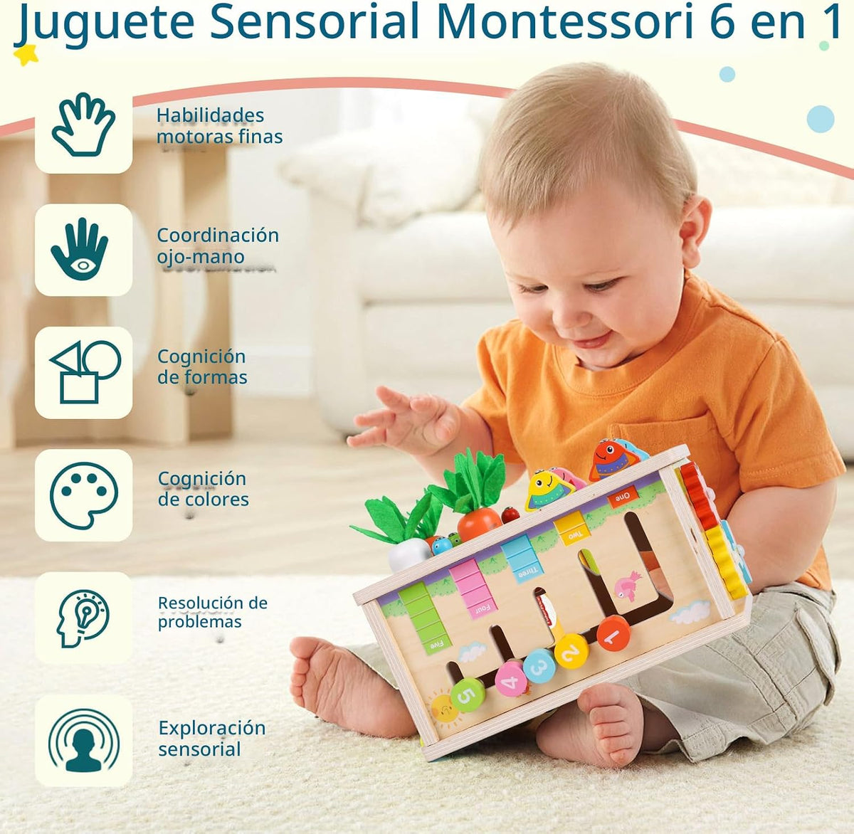 Ancaixin - Caja de pañuelos Montessori 6 en 1, juguete para bebés d...